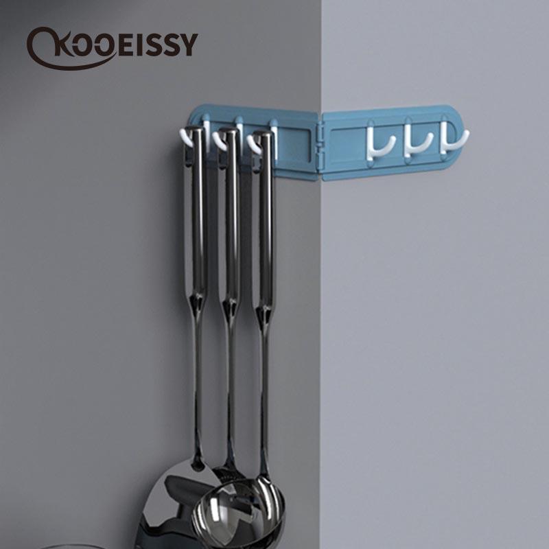 

Creative Foldable Corner Hook 6 Row Hooks Kitchen Bathroom Free Punching Hooks No Trace Back Door Hook Multi-purpose Hanger