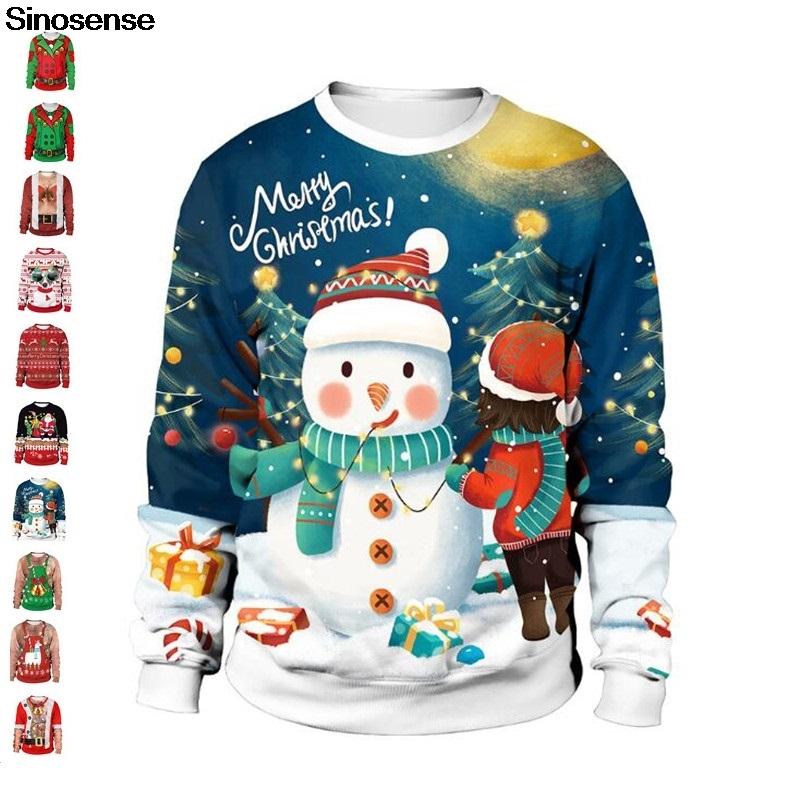 

Men Women Christmas Tree Snowman Sweater 3D Funny Crew Neck Holiday Party Xmas Sweatshirt Pullover Ugly Christmas Sweater Jumper, Sb102-028
