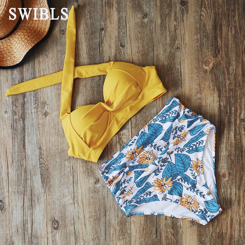 

2020 Woman Plus Size Swimwear High Waist Bikini Big Women Bathing Suits Floral Vintage Female Sexy Bather Swimsuits, Green