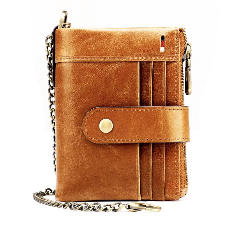 

Crazy Horse Wallet Men Genuine Leather Retro Multifunction Wallets Male Multi Card Holder Man Short Bifold RFID Chain Coin Purse, Brown