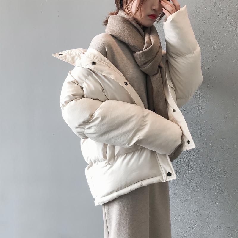 

2021 Winter Jacket Women Casual Polyester Single Breasted Padded Coat Female Warm Mujer Parkas Jaqueta Feminina, Beige