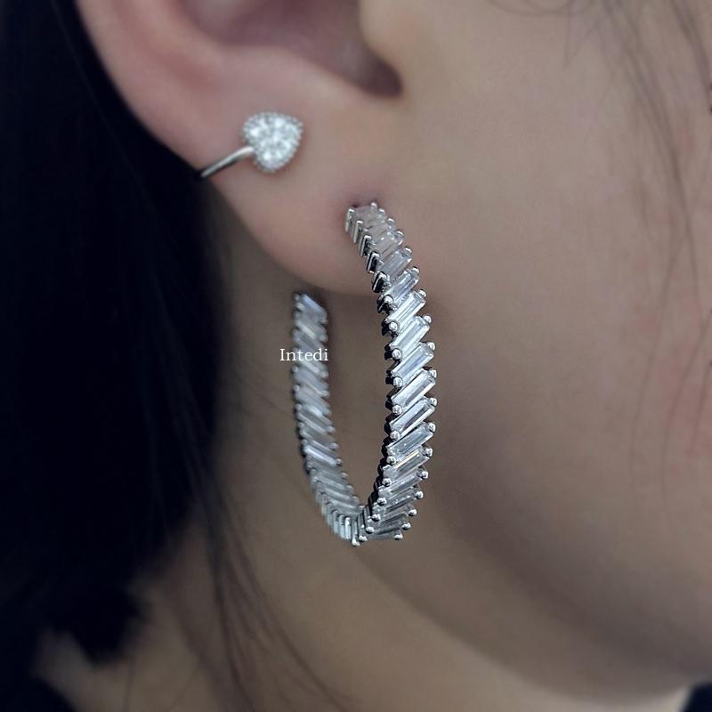

Gold&Silver Color Round Hoop Earrings For Women Geometric Zirconia Punk Black Circle Crystal Earring Girls Fashion Party Jewelry