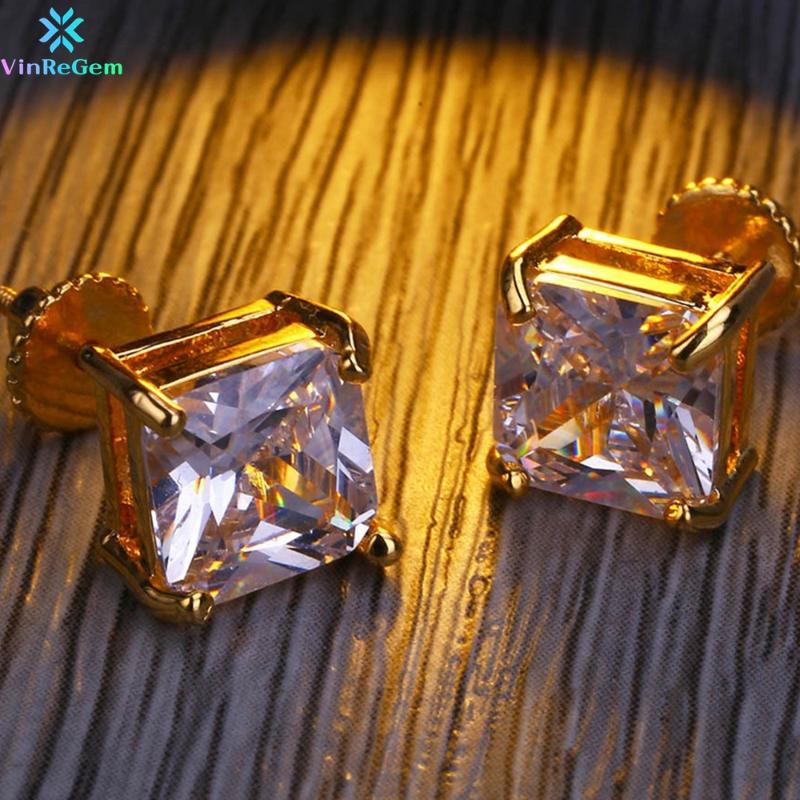 

Stud Vinregem Simple 925 Sterling Silver 8MM Created Moissanite Gemstone Wedding Engagement Ear Studs Earrings Fine Jewelry Wholesale, Golden;silver