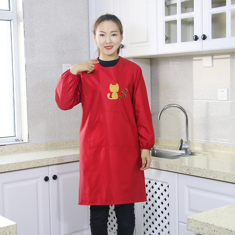 

Kitchen long-sleeved apron waterproof and oil-proof men and women cute home adult long custom1