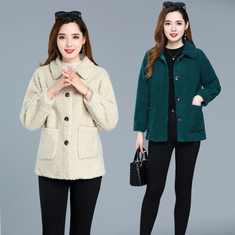 

2021 New Granular cashmere female winter single lapel breasted thickening imitation sheep skinning integrated sheepskin coat wool DJ8P, Skin red