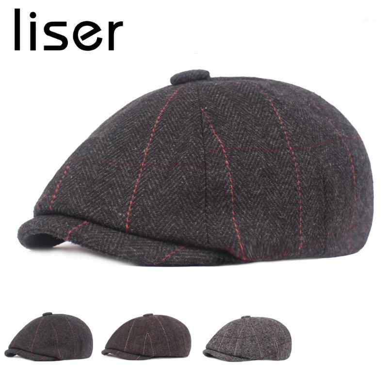 

LISER Man Newsboy Hat Male Caps Felt Material Octagonal Hats Plaid Soft Warm All-match Gentleman Style Outdoor1, Black