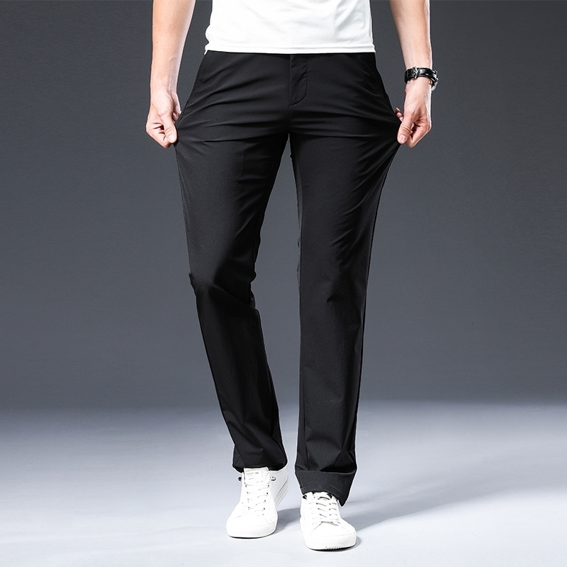 

BROWON New Arrival Men's Pant Spring Summer Breathable Solid Color Mid Straight Loose Men Trousers Plus Size 42 201125, White