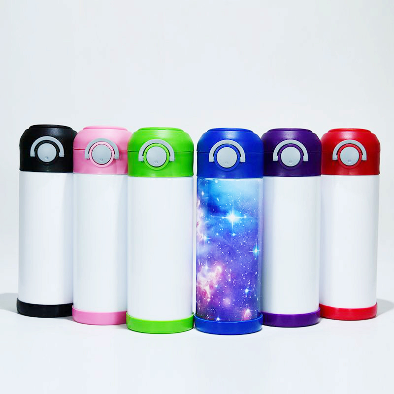 

12oz Sublimation Kids Water Bottle STRAIGHT Sippy Cups Kids Straw Bottle Flask for Kids Stainless Steel Vacuum Insulated Travel Coffee Cup with handle Cover Stock, Customize