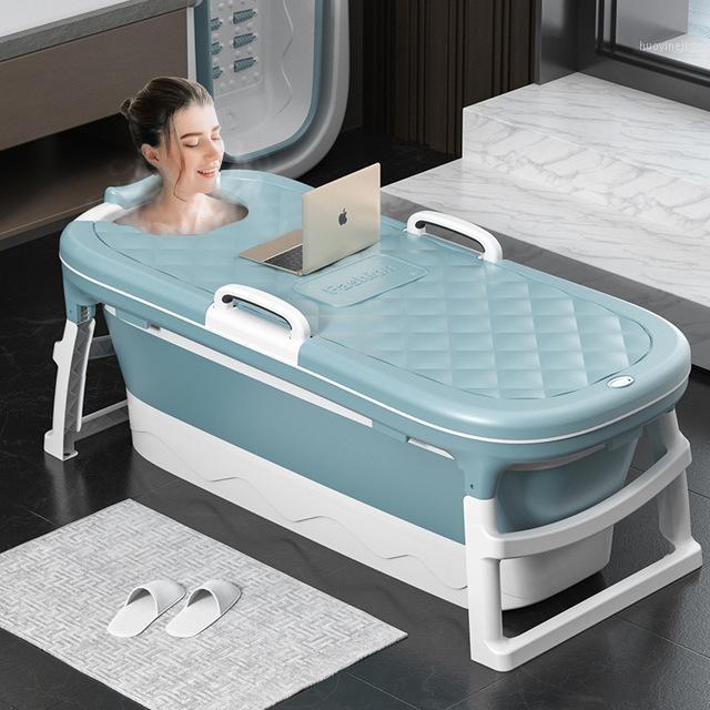 

Portable 138cm Adult Bath Tub Barrel Sweat Steaming Bathtub Plastic Thicken Folding Bathtub Home Massage Spa Sauna1