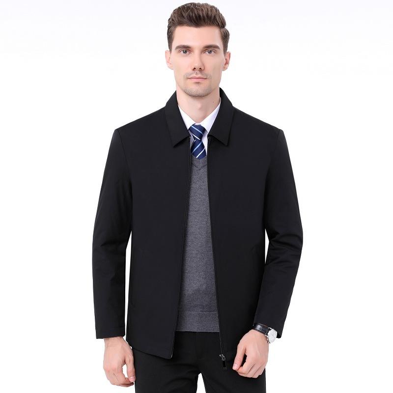 

collar detachable cardigan winter casual Multi Pocket daily middle aged black solid color zipper men's down jacket