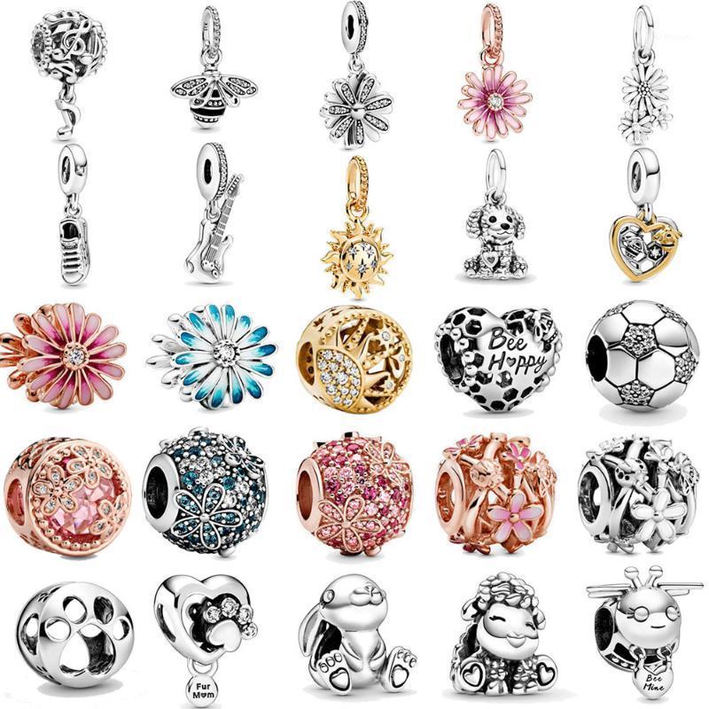 

2020 New Pink Garden Series Flower Charm Beads fit Original European Charms Bracelet for DIY Jewelry Making gift1