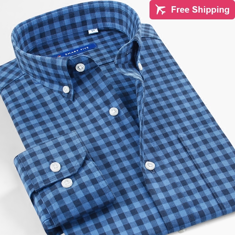 

2020 Smart Shirt Five-man 100% Cotton Plaid Shirts Fine Office Setting for Men's Clothes O5dy, Sfl5l299