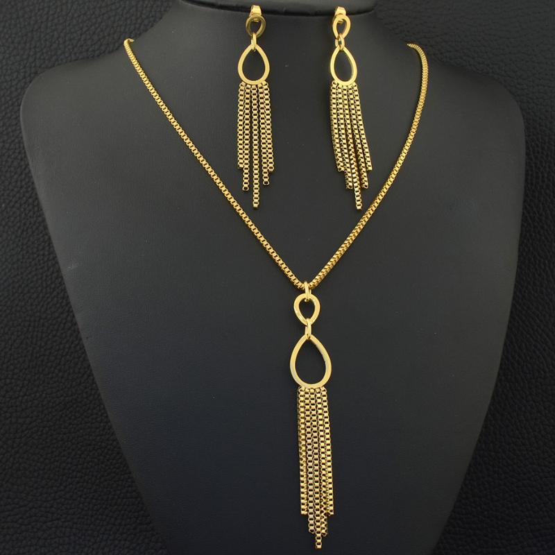 

Fashion stainless steel Jewelry sets Earrings Necklace Water Drop Pendant For Women & Girls SBJLAHCA, Silver