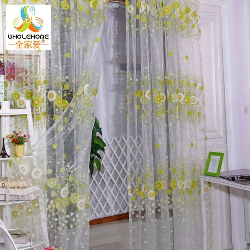 

Floral Printed Window Curtain Fabric Living Room Transparent Sheer Tulle Voile Screening 1PCS/Lot, Rod pocket
