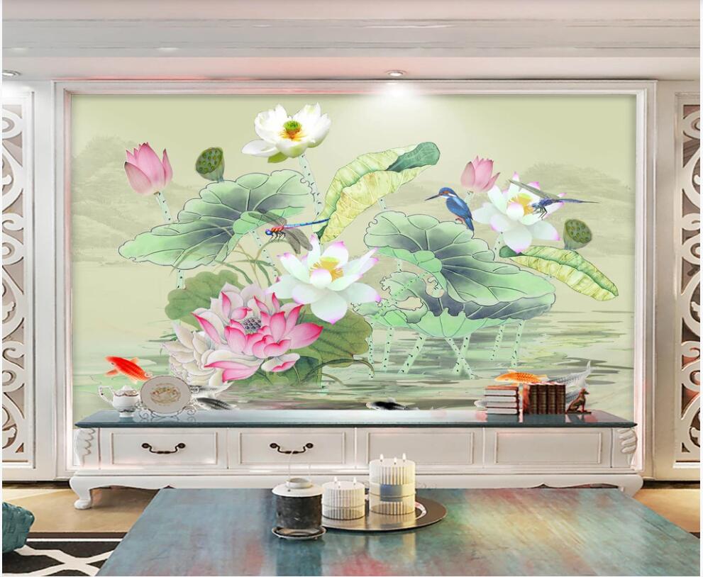 

3d wallpaper custom photo mural on the wall Chinese style watercolor lotus flower home decor living room wallpaper for walls 3 d, Non-woven wallpaper