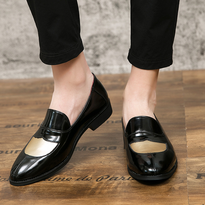 

2020 New Summer New Korean Style Trendy Patchwork British Style Formal Wear Business Slip-on Small Leather Shoes Cross-Border Cross-Border L, Black