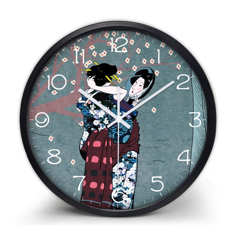 

Japan Mirror Women Wall clock, non ticking soud Home decoration ethnic wall clock