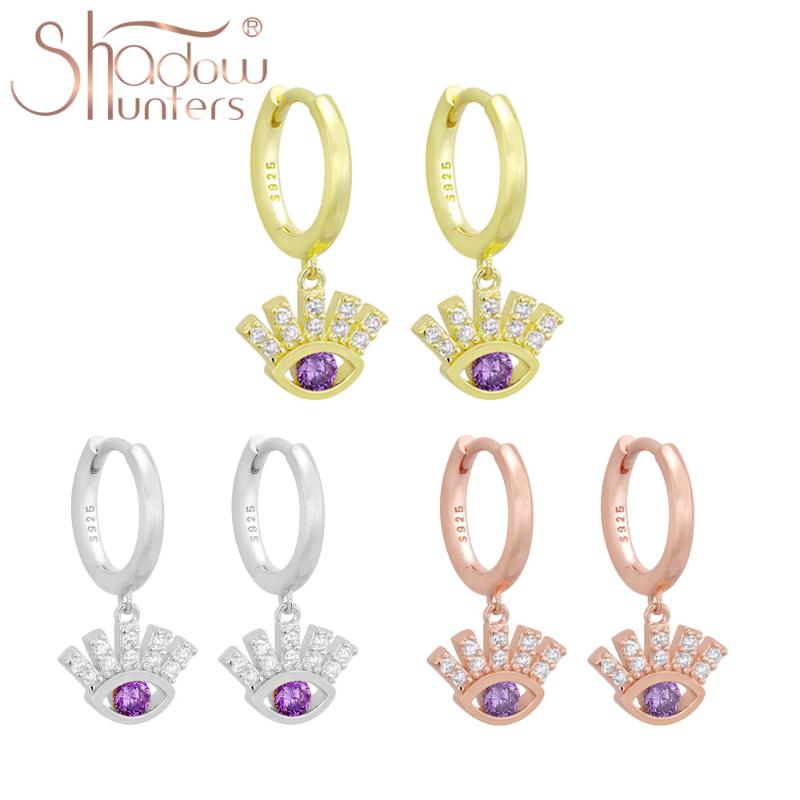 

SHADOWHUNTERS Real 925 Sterling Silver Purple Eyes Drop Earrings For Women With Clear Zircon High Quality Earring Piercing Aros