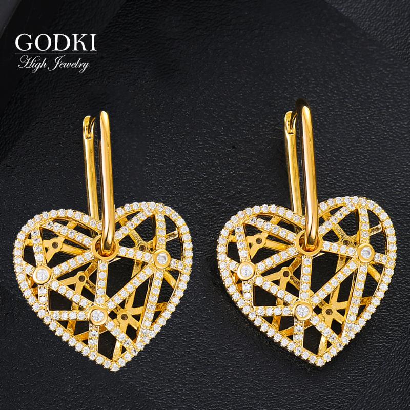

GODKI Fashion Hollow Heart Charms Earrings For Women Wedding Party Cubic Zircon Crystal CZ Bohemian Dubai Bridal Jewelry Gift