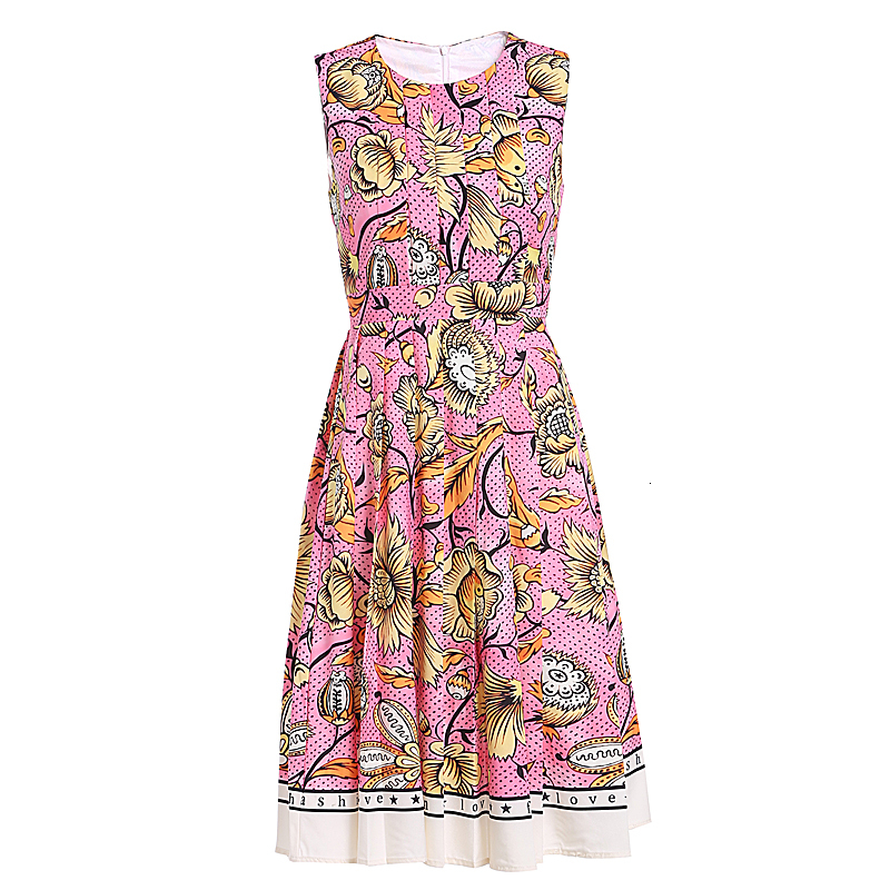 

Xf Summer Dress 2021 Leisure Holiday Flower Print Without Sleeves Waist Pleated Floral Dresses High Quality Ikn4, Multiple