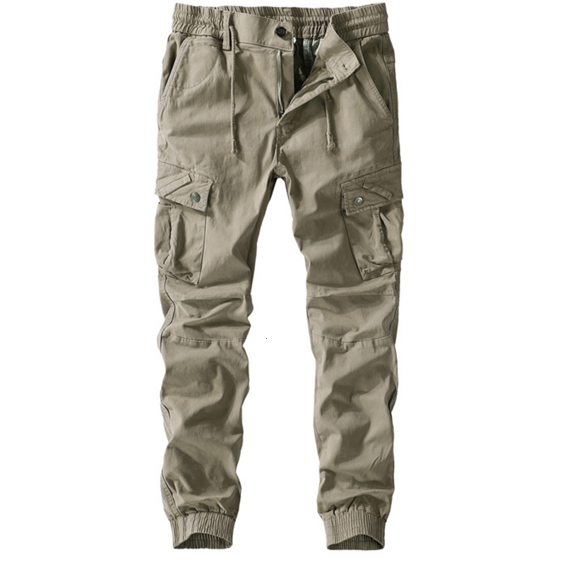 

2021 Autumn and Winter New Runners Solid Male Pure Cotton Multi-pocket Hip Hop Pants of Men Xw2n, Black