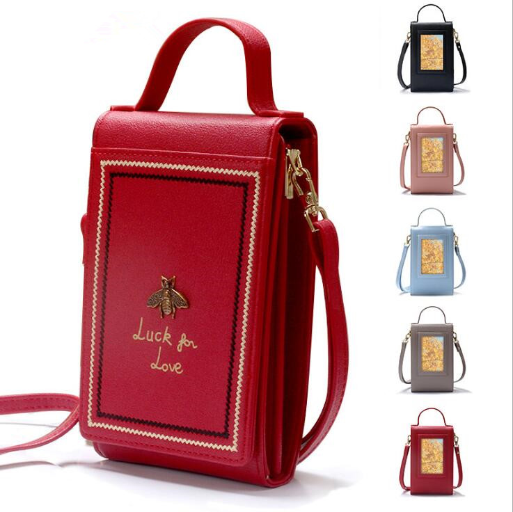 

Factory wholesale women handbag new vertical printed mobile phone bag small fresh embroidery long wallet street fashion leather card bag, Red(boutique box)