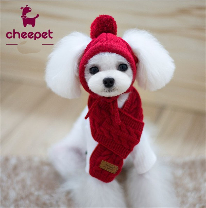 

Knit Dog Cat Hats Designer Windproof Warm Pet Scarves Chihuahua Teddy Bulldog Schnauzer Winter Puppy Hat Scarf Set, Gray hat scarf set