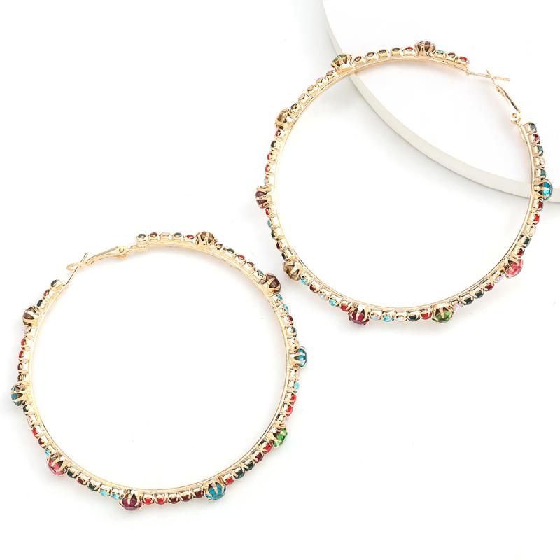 

Hoop & Huggie Find Me Simple Round Alloy Earrings For Women Color Rhinestone Large Fashion Jewelry Accessories