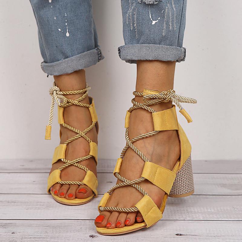 

COOTELILI New Fashion Summer Sandals Women's Sandals Thick High Heel Leisure PU Lace up Female Colorful Plus Size 35-43, Sky blue