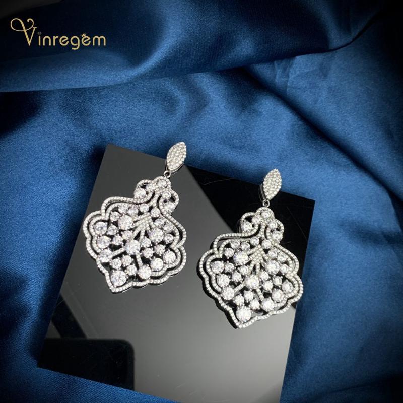 

Dangle & Chandelier Vinregem Luxury 925 Sterling Silver Created Moissanite Diamonds Gemstone Wedding Engagement Women Earrings Studs Fine Je