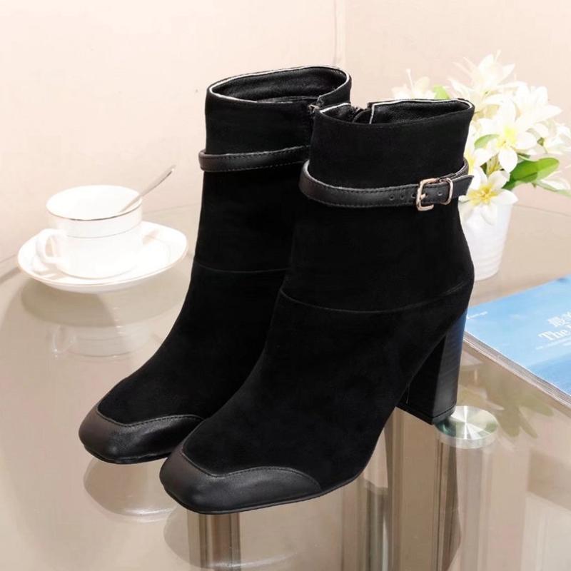 

Winter Square toe Pure Color Zip Ankle Boots Fashionable prom High Heel Women Shoes, As pic