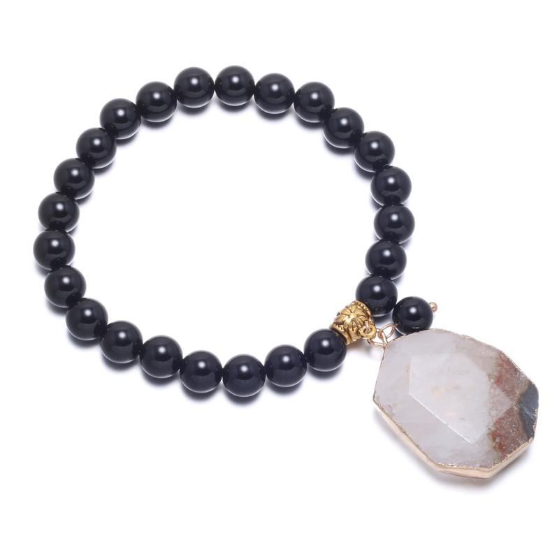 

Round Black Beads Bracelets With Agates Pendants Bracelets Temperaments for DIY Jewelry Necklace Bracelet Accessories 26x36mm