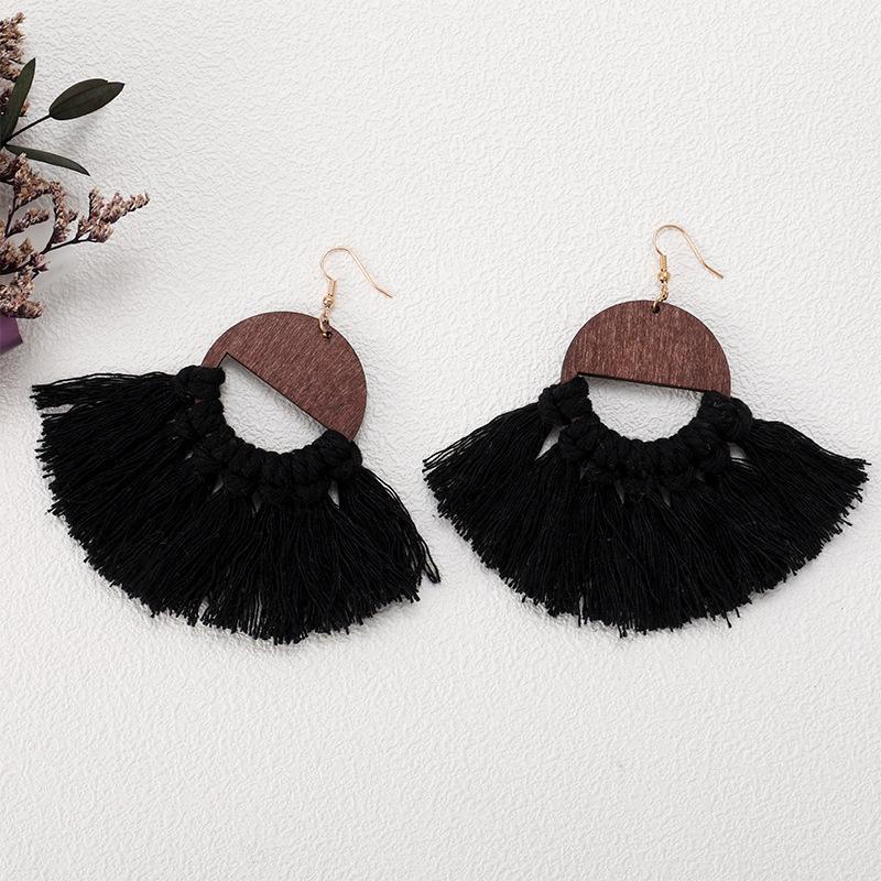

Dangle & Chandelier Semicircle Wood Handmade Fan Fringe Macrame Tassel Drop Earrings For Women Vintage Personality Ethnic Jewelry Wholesale, Silver