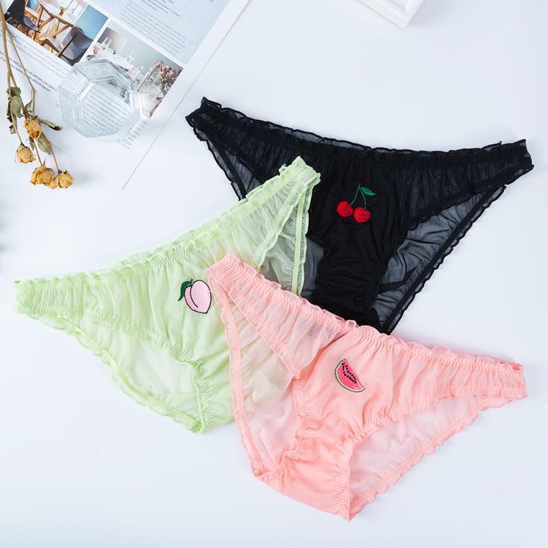 

Women Sexy Lace Lingerie Temptation Low-waist Panties Fruit Embroidery Female Transparent Briefs Seamless Sweet Girl Underpants1, Black