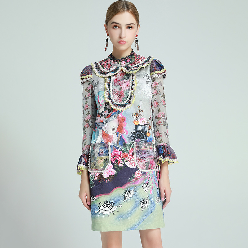 

910 2020 Brand Same Style Dress Long Sleeve Crew Neck Womens Clothes Flora Print Luxury Fashion Dress YM, Customize