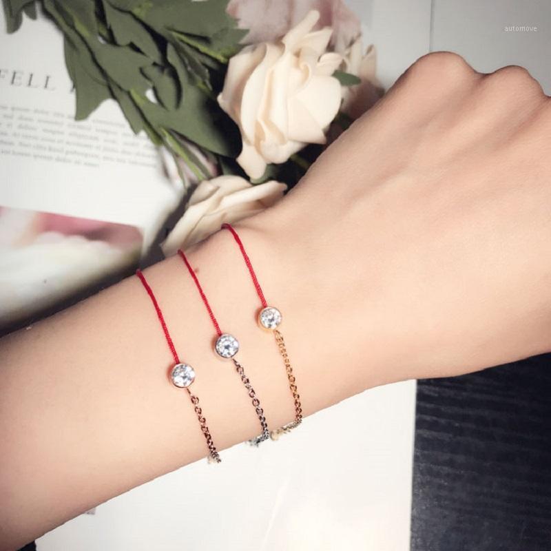

18KGP Gold/Silver Plated Titanium Steel CZ Zircon Red String Rope Bracelet Women Fashion Bangle (GB113)1
