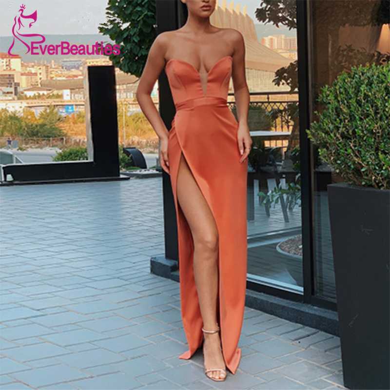 

Elegant Evening Dress Sweetheart Strapless Party Gown Long Side Split 2021 Formal Party Abendkleider Sexy Vestido De Noite, Beige