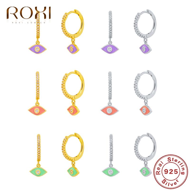 

ROXI Ins Crystals Huggie Earrings for Women Dripping oil Eyes Jewelry Hoop Earring Cartilage 925 Sterling Silver Pendientes