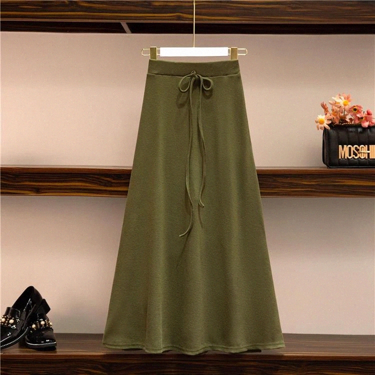 

JXMYY autumn new product Korean plus size women's bottom bag hip skirt mid-length A-line knitted split skirt simple female #nj4a, Black;gray
