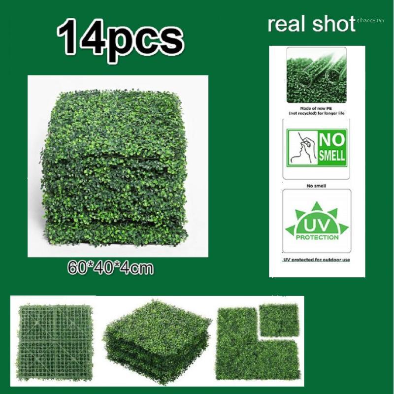 

14PCS Artificial Boxwood Panels Outdoor Artificial Hedge Privacy Fence Grass Mat Vertical Garden plants Balcony Decoration1, Normal version