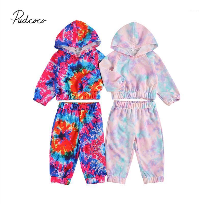 

Infant Kids Baby Girl's 2Pcs Tie-dyed Sports Suit, Long Sleeve Hooded Sweater Top with Elastic Long Pants for Daily Sportwear1