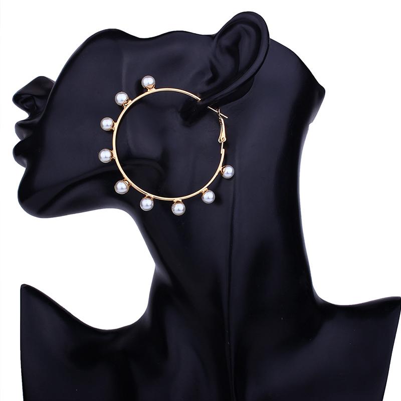 

Hoop & Huggie European And American Fashion Imitation Pearl Big Earrings Geometric Street Beat Circle Exaggerated Temperament Ear Hoops