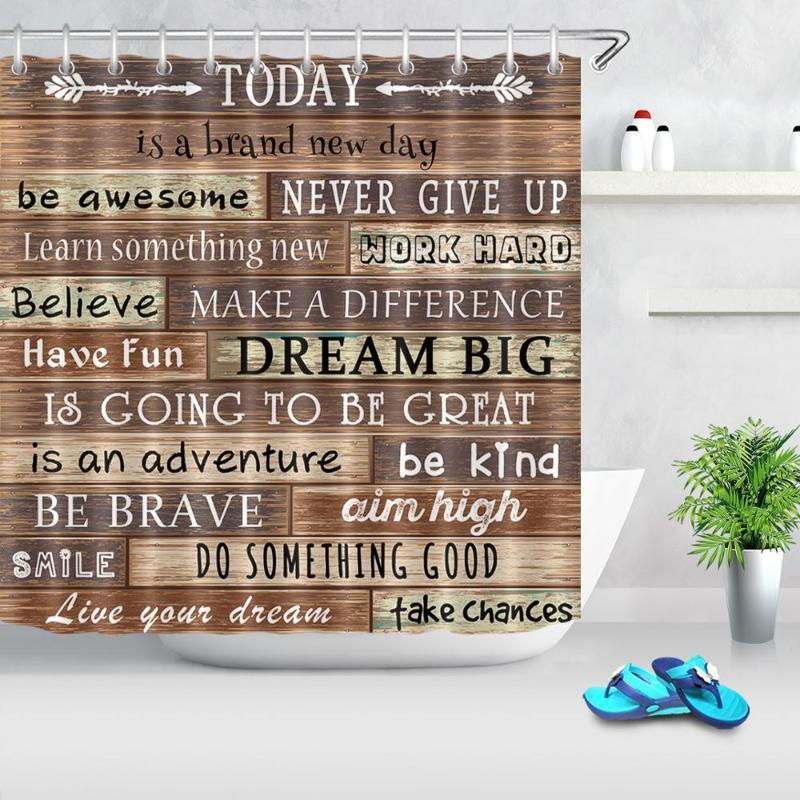 

Rustic Wood Board Shower Curtain Retro Wooden Plank Funny Motivational Quotes Waterproof Bathroom Curtain Farmhouse Decoration1
