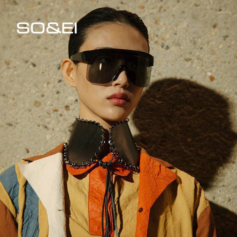 

SO&EI Vintage Oversized One Piece Semi-Rimless Sunglasses Women Anti-sneak Mirror Outdoor Sports Men Sun Glasses Oculos UV4001