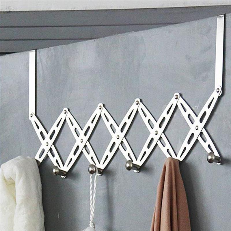 

Folding Door Rear Hook Retractable Stainless Steel Door Hook Nail Free Hangers Towel Storage Rack For Bathroom Accessories