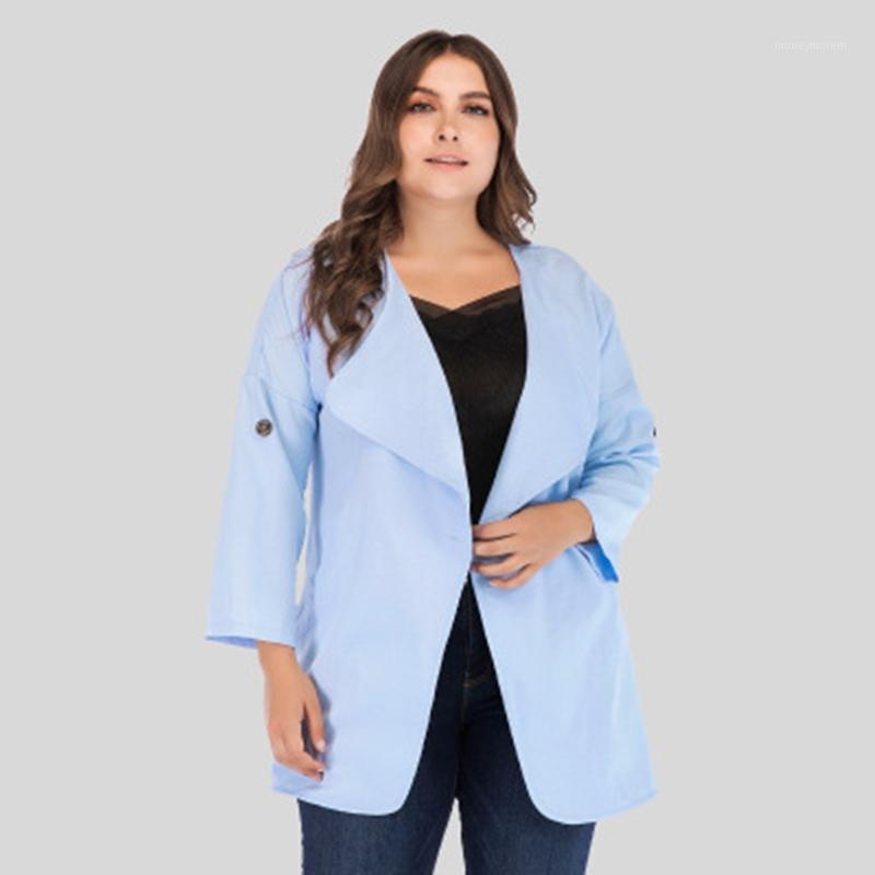 

2020 New Autumn Ladies Outerwear High Quatily Female Coat Casual Women Trench Coat Solid Color Loose Plus Size QT391, Blue