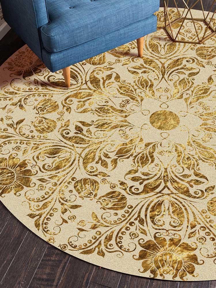 

Arabic Round Carpet For Living Room Bedroom Rugs And Carpets Gold Floral Printed Floor Mat Study Coffee Table Chair Area Rugs1