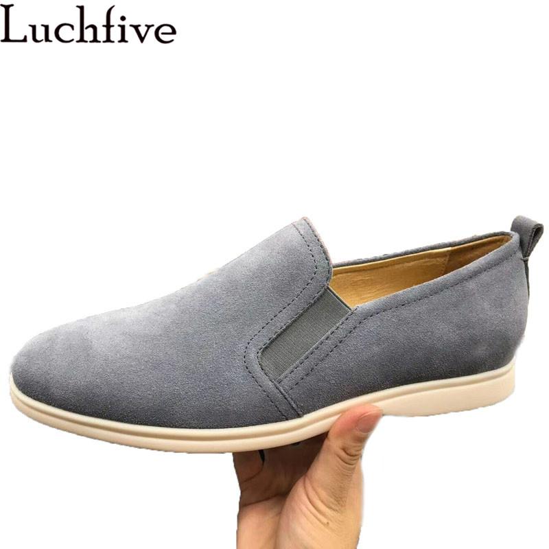 

Nude Grey Suede Leather Men Loafers Casual Elastic Slip on Walking Shoes Spring Autumn New Men Thin Flats Leisure Lazy Shoes