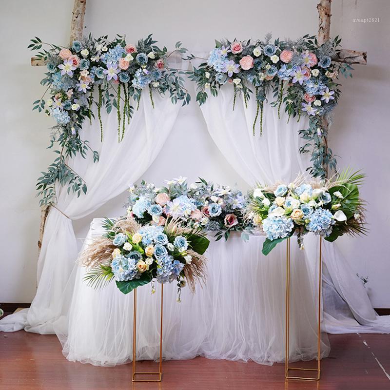 

wedding arch backdrop decor road lead flower row artificial silk table flower wall arch decor for party hotel ceremony wall1, Blue c