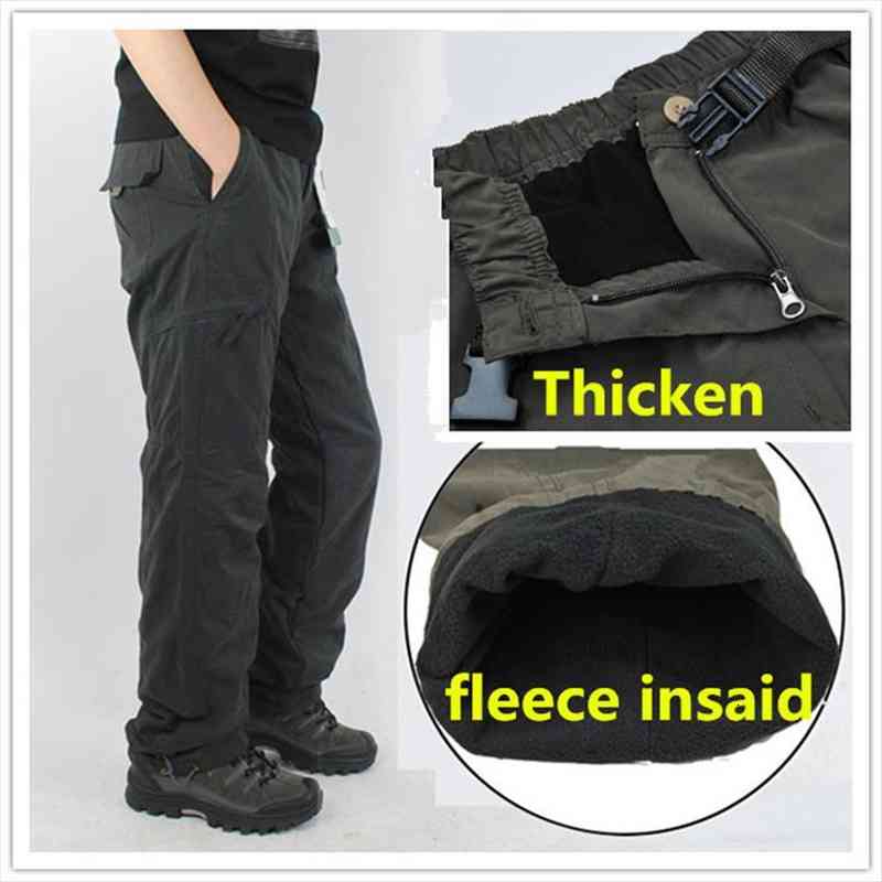 

winter fleece lined mens cargo double layer pants warm military cargo pants casual long baggy army combat tactical trousers, Black